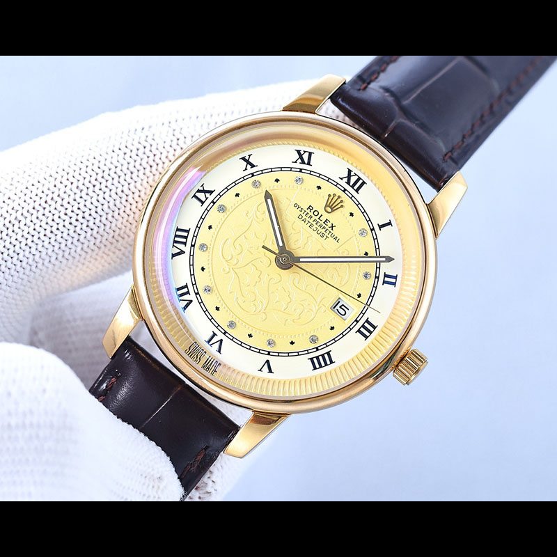 ROLEX Cellini 9015 Movement Calf Leather Strap 100m Water Resistant 42mm Mechanical Watches