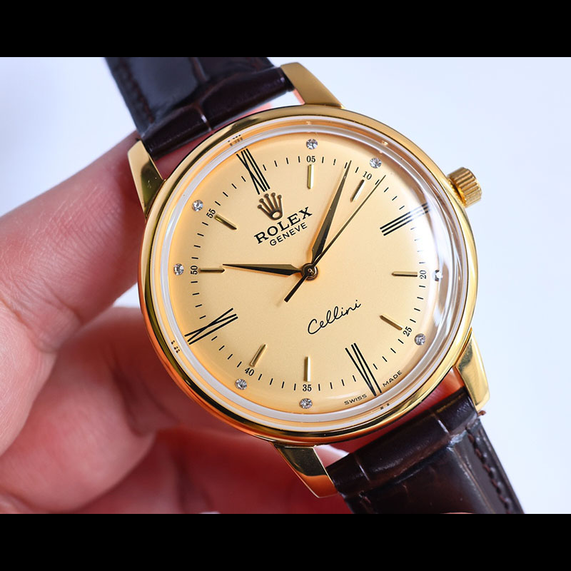 ROLEX Cellini 9015 Movement Calf Leather Strap 100m Water Resistant 42mm Mechanical Watches