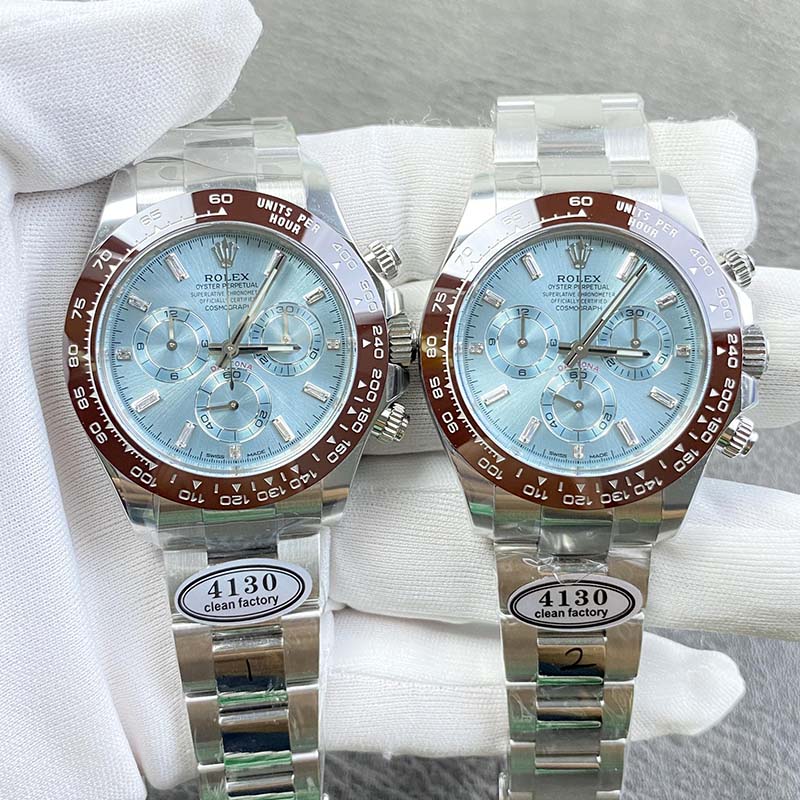 ROLEX Daytona Ice Blue Moissanite Index 4130 Movement 40mm Mechanical Watches