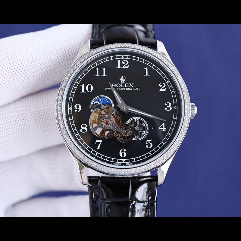 ROLEX Mineral Crystal Genuine Leather Bracelet Mechanical Movement 40mm 11mm Mechanical Watches