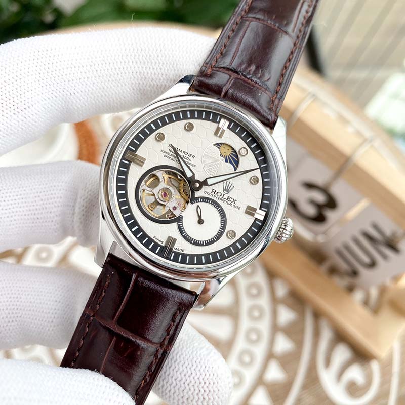 ROLEX 316L Stainless Steel Mineral Crystal Calf Leather Strap Stainless Steel Case Automatic Movement Mechanical Movement 4010mm Mechanical Watches