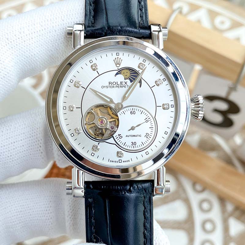 ROLEX 316L Stainless Steel Mineral Crystal Calf Leather Strap Stainless Steel Case Automatic Movement Mechanical Movement 4010mm Mechanical Watches