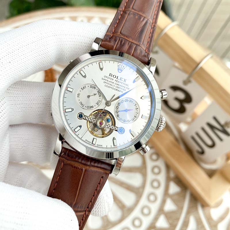 ROLEX 316L Stainless Steel Mineral Crystal Calf Leather Strap Stainless Steel Case Automatic Movement Mechanical Movement 4213mm Mechanical Watches