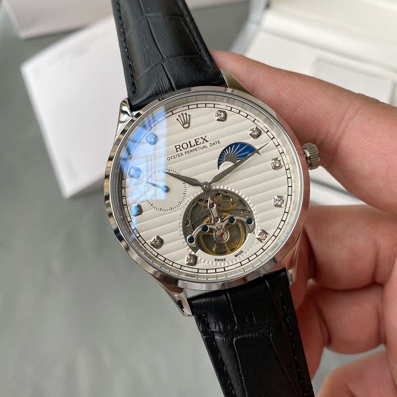 ROLEX 316L Stainless Steel Mineral Crystal Calf Leather Strap Stainless Steel Case Automatic Movement Mechanical Movement 42mm Mechanical Watches