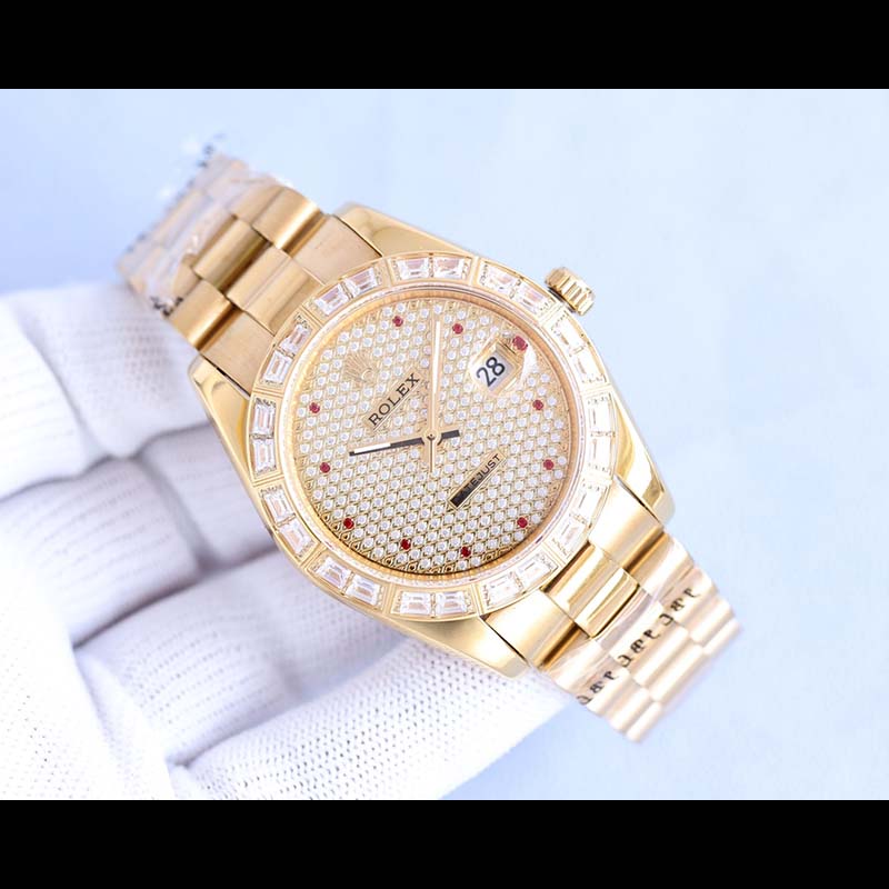 ROLEX 316L Stainless Steel Mineral Crystal Calf Leather Strap Stainless Steel Case Full Diamond Mechanical Movement Mechanical Watches
