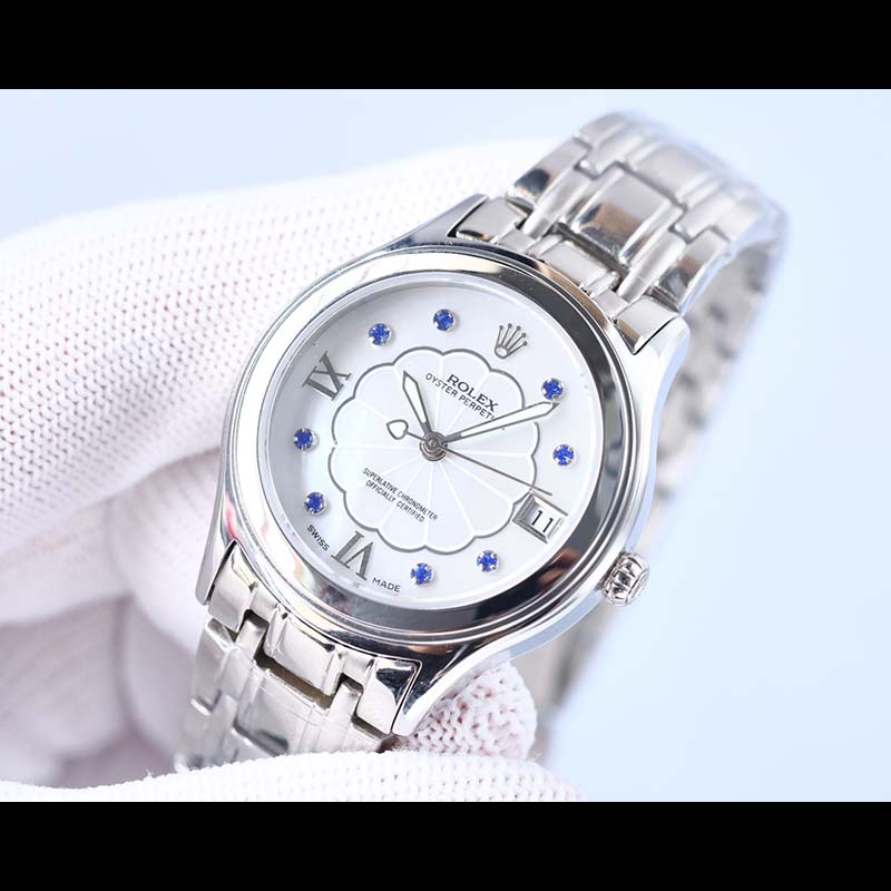 ROLEX Women's 316L Stainless Steel Sapphire Calf Leather Strap Stainless Steel Case Luminous 34mm Mechanical Watches