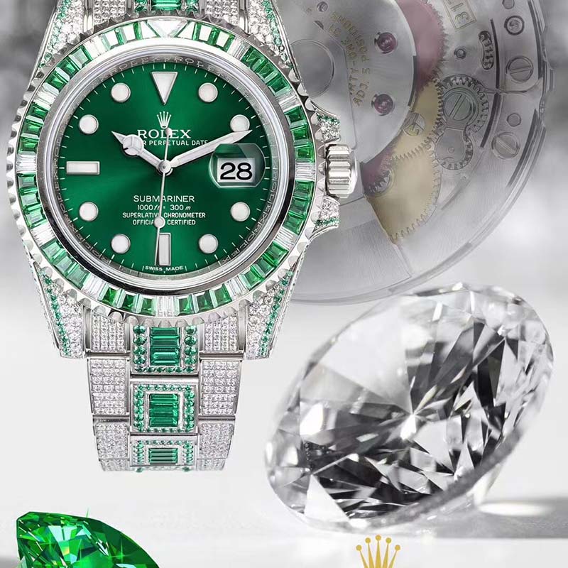 ROLEX Submariner Green 904L Stainless Steel Sapphire Crystal Full Diamond Water Ghost Mechanical Watches