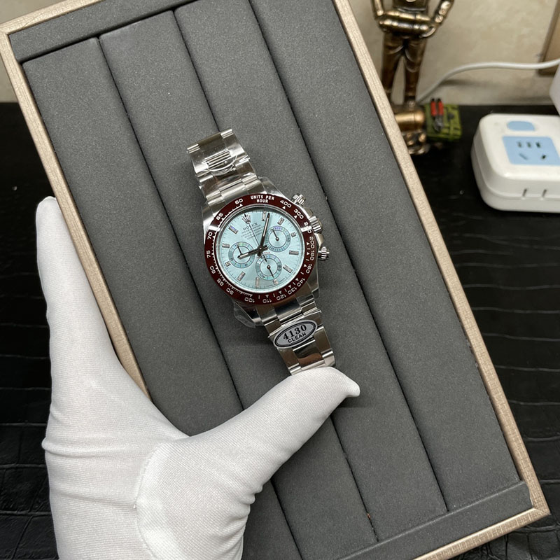 ROLEX Daytona Ice Blue Moissanite Index 4130 Movement 40mm Mechanical Watches