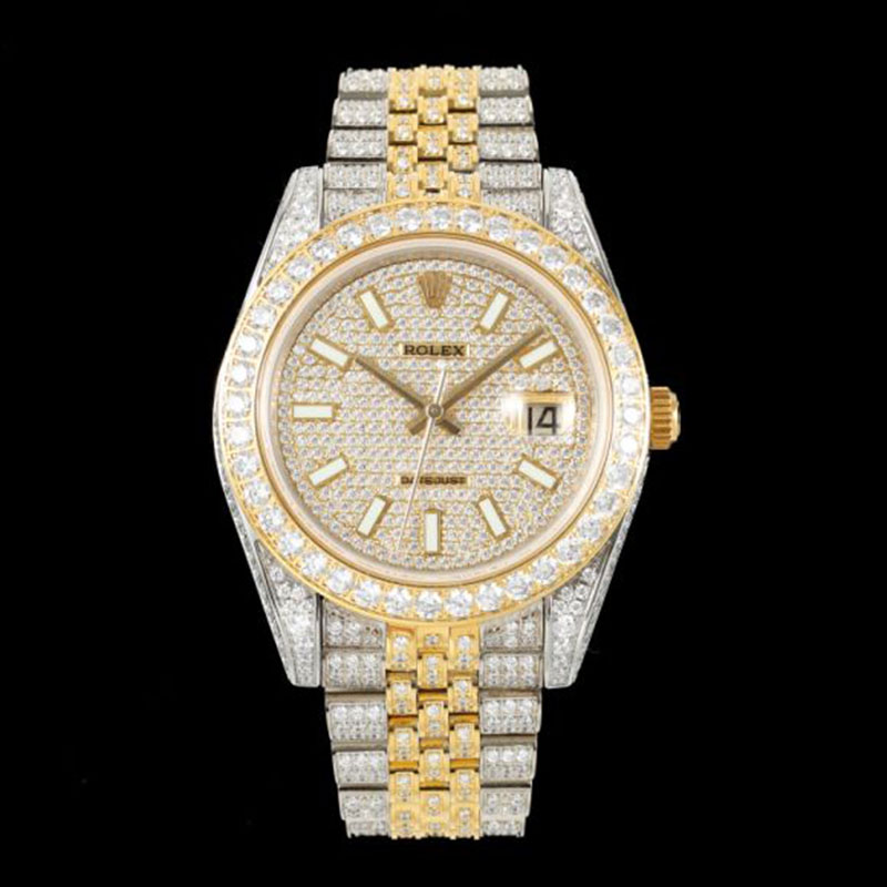 ROLEX Full Diamond Stainless Steel Swarovski Pave-Set Mechanical Watches