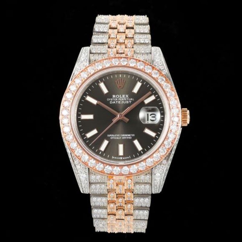 ROLEX Full Diamond Stainless Steel Swarovski Pave-Set Mechanical Watches