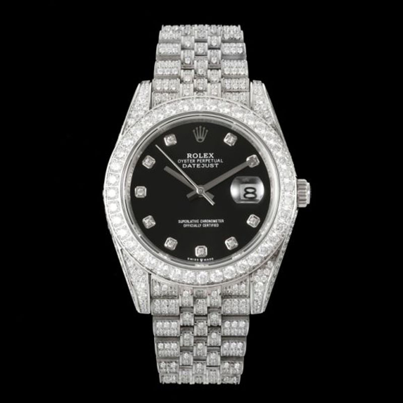 ROLEX Full Diamond Stainless Steel Swarovski Pave-Set Mechanical Watches