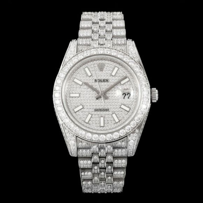 ROLEX Full Diamond Stainless Steel Swarovski Pave-Set Mechanical Watches