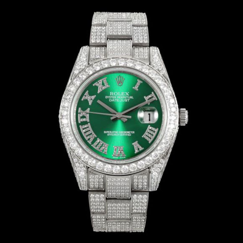 ROLEX Full Diamond Stainless Steel Swarovski Pave-Set Mechanical Watches