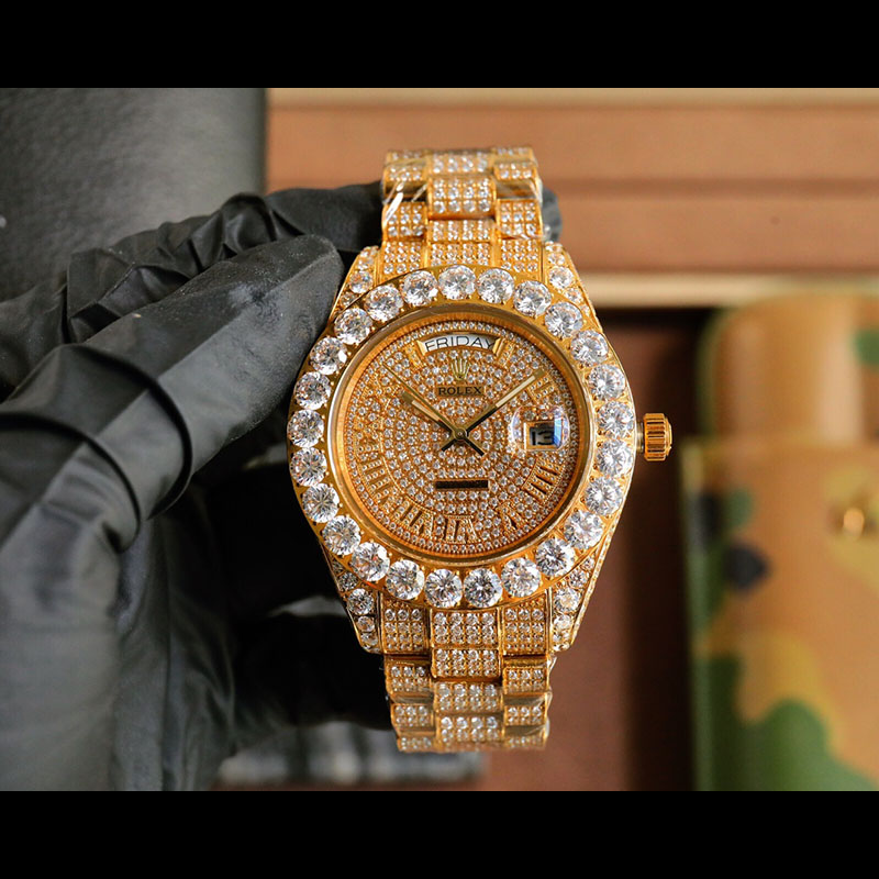 ROLEX Full Diamond Stainless Steel Swarovski Pave-Set Mechanical Watches