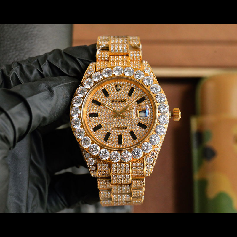 ROLEX Full Diamond Stainless Steel Swarovski Pave-Set Automatic Movement 42mm Mechanical Watches