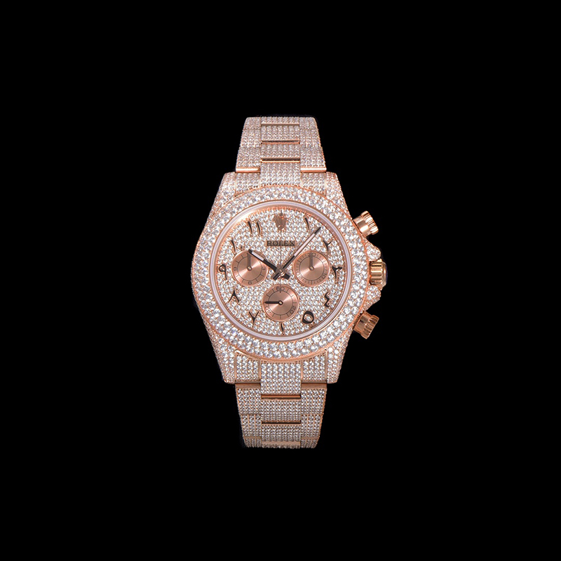 ROLEX Daytona Full Diamond Stainless Steel Swarovski Pave-Set Chronograph Mechanical Watches