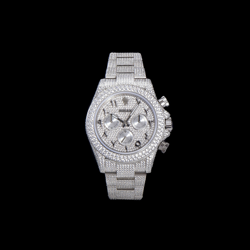 ROLEX Daytona Full Diamond Stainless Steel Swarovski Pave-Set Chronograph Mechanical Watches