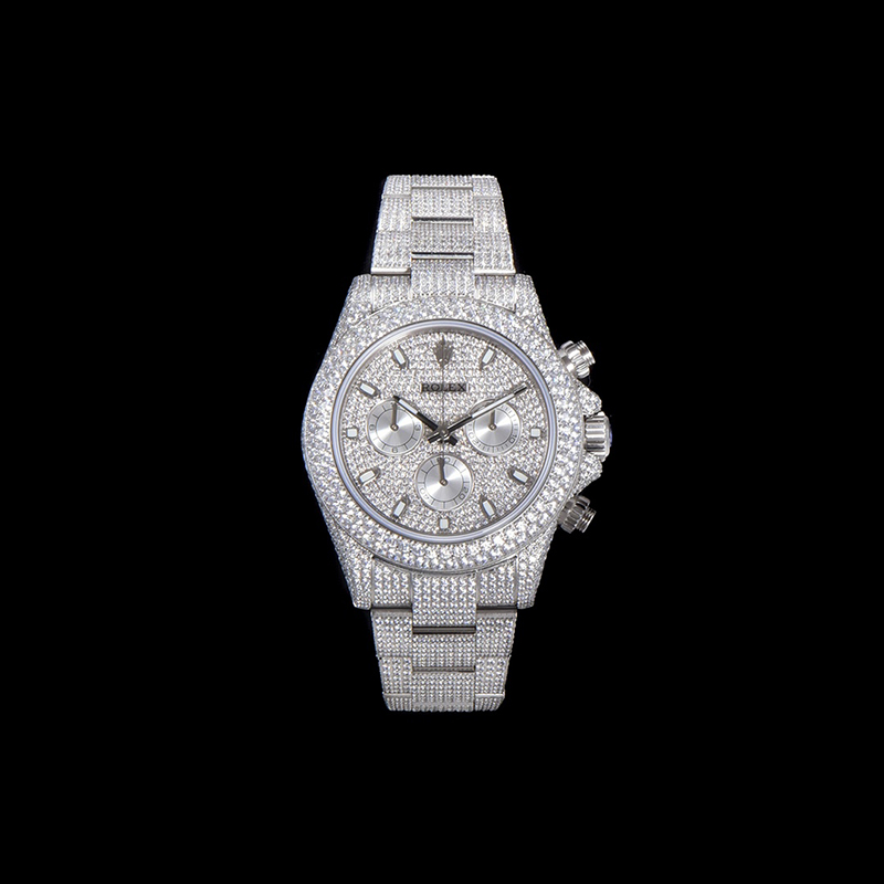 ROLEX Daytona Full Diamond Stainless Steel Swarovski Pave-Set Chronograph Mechanical Watches