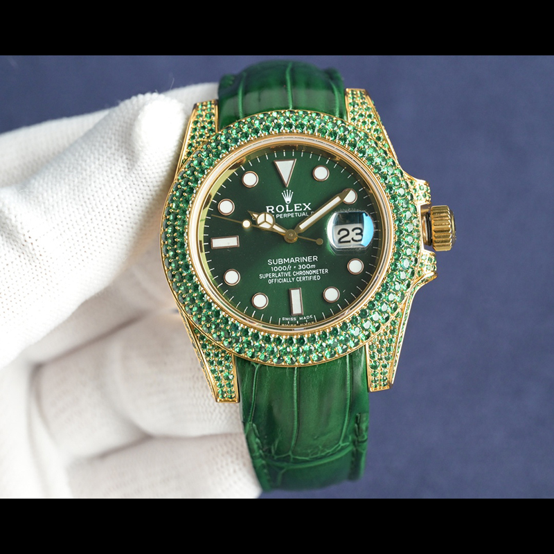 ROLEX Submariner Alligator Gold Pave-Set Water Ghost Mechanical Watches