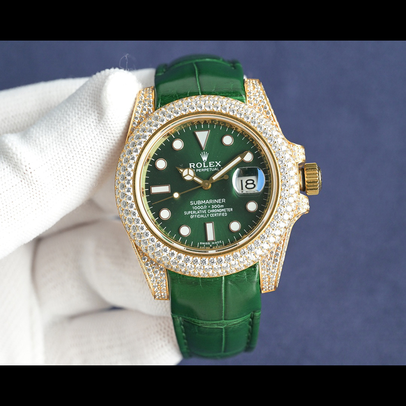 ROLEX Submariner Alligator Gold Pave-Set Water Ghost Mechanical Watches