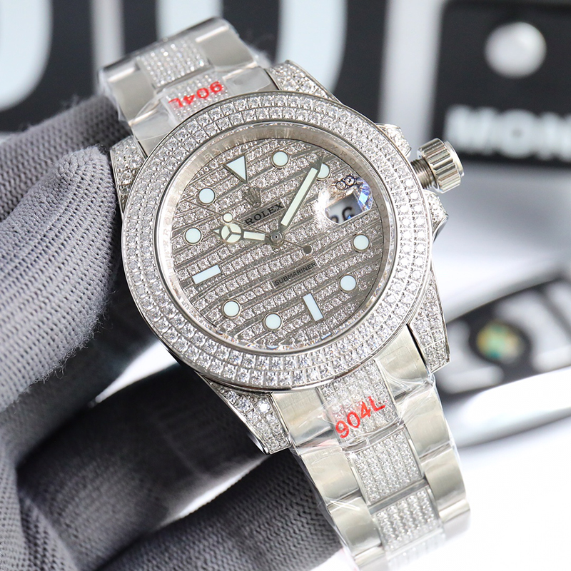 ROLEX Full Diamond 8215 Movement Swarovski Pave-Set 42mm Mechanical Watches
