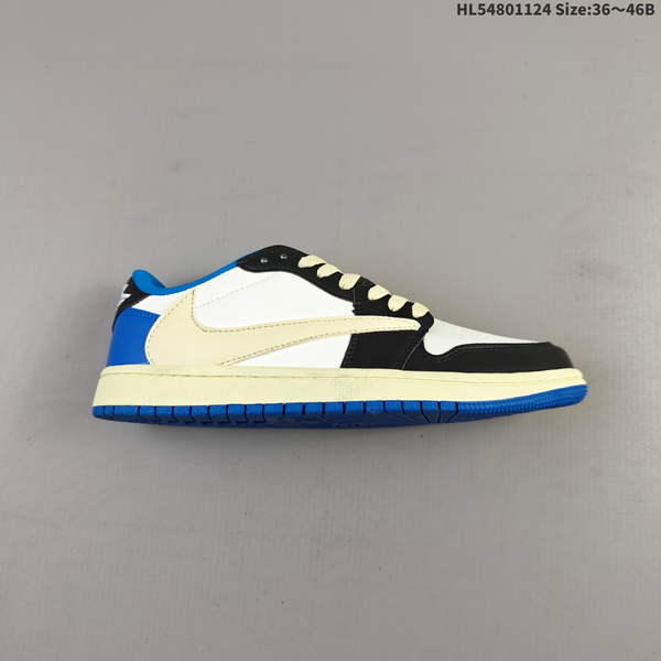 NIKE AIR JORDAN 1 X TRAVIS SCOTT AJ1 – LOW-TOP CULTURAL BASKETBALL SHOE WITH A DISTINCTIVE "BACKHOOK" DESIGN; MODEL NUMBER: DM7866-140