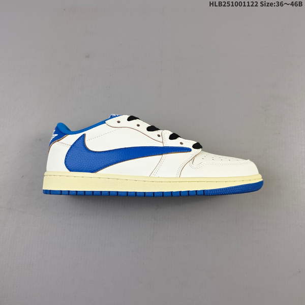 NIKE AIR JORDAN 1 X TRAVIS SCOTT AJ1 – LOW-TOP CULTURAL BASKETBALL SHOE WITH A DISTINCTIVE "BACKHOOK" DESIGN; MODEL NUMBER: DM7866-104