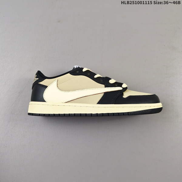 NIKE AIR JORDAN 1 X TRAVIS SCOTT AJ1 – LOW-TOP CULTURAL BASKETBALL SHOE WITH A DISTINCTIVE "BACKHOOK" DESIGN; MODEL NUMBER: DM7866-106