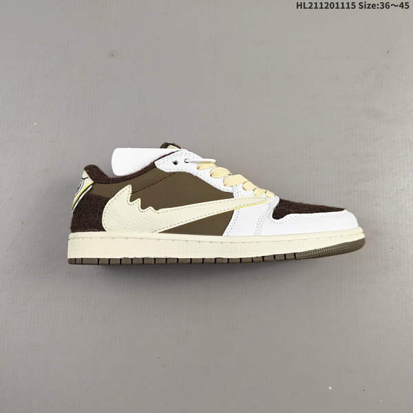 NIKE AIR JORDAN 1 X TRAVIS SCOTT AJ1 IS A LOW-TOP CULTURAL BASKETBALL SHOE FEATURING A DISTINCTIVE "HOOKED" DESIGN AND A CLEAN, PRECISELY DRILLED SOLE. IT'S PERFECT FOR DIY PROJECTS OR PERSONALIZED CUSTOMIZATION.