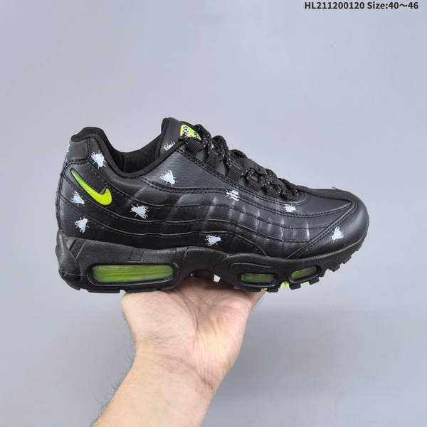NIKE AIR MAX 95 RETRO SHOCK ABSORBING AIR-CUSHIONED RUNNING SHOE – REIMAGINED IN GRAY AND GREEN, REVIVING CLASSIC DESIGN WITH OVER 100 COLOR OPTIONS. SHOE'S DESIGN IS INSPIRED BY HUMAN ANATOMY.