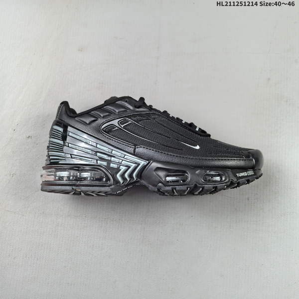 NIKE CARDBOARD SOLE PAIRED WITH A GENUINE AIR CUSHION PROVIDES A STYLISH YET AGGRESSIVE DESIGN; THESE ARE NIKE AIR MAX PLUS TUNED AIR LARGE EDITION TM RETRO CASUAL RUNNING SHOES.