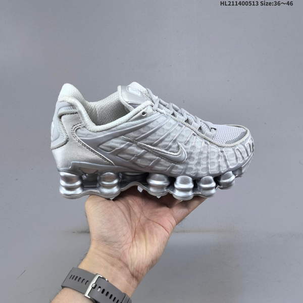 NIKE SHOX TL MEN'S AND WOMEN'S ATHLETIC SHOE FEATURES A THICK SOLE FOR HEIGHT ENHANCEMENT, ELEVATING MECHANICAL SHOCK ABSORPTION PERFORMANCE TO NEW HEIGHTS. IT INCORPORATES BREATHABLE MESH MATERIAL AND A FULL-PAD DESIGN THROUGHOUT FOOT.
