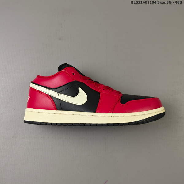 NIKE AIR JORDAN 1 LOW AJ1 – A LOW-TOP CASUAL SNEAKER FEATURING A SYNCHRONIZED COLOR SCHEME, LEATHER CONSTRUCTION, PROPERLY FITTED RUBBER INSOLES, FOUR-LINE STITCHING, AND ORIGINAL MANUFACTURER'S WOVEN LABEL.