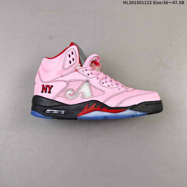 AWAKE NY X AIR JORDAN 5 RETRO HIGH-TOP – CO-BRANDED PINK EDITION (AJ5); PART OF JORDAN BASKETBALL SHOE SERIES.
