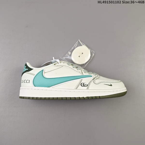 NIKE AIR JORDAN 1 X TRAVIS SCOTT AJ1 – A LOW-TOP CULTURAL BASKETBALL SHOE FEATURING A "BACKHOOK" DESIGN AND A "DIY" STYLE WITH PERFORATED CONSTRUCTION.