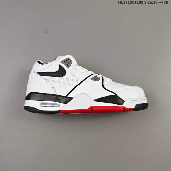 NIKE 89 MODEL, NIKE AIR FLIGHT LEGACY 89 IN RED AND WHITE, FEATURES WHITE LEATHER FOR UPPER, A BLACK-RED TONGUE, PERFORATIONS, SWOOSHES LOGOS, AND A DISTINCTIVE HEEL DESIGN.