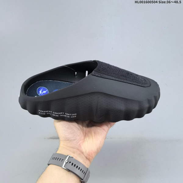 FRAGMENT DESIGN X NIKE MIND 001 – A COLLABORATION BETWEEN HIROSHI FUJIHARA AND NIKE, AVAILABLE IN BLACK AND BLUE FOR BOTH MEN AND WOMEN. THESE FOOT-SOOTHING SLIPPERS ARE SPECIFICALLY DESIGNED FOR INDOOR USE.