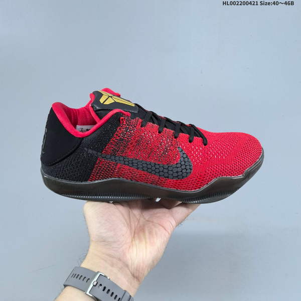 NIKE KOBE 11 ELITE LOW – ACHILLES HEEL VERSION (OG EDITION): A LOW-TOP BASKETBALL SHOE IN BLACK AND RED WITH A ROUND TOE DESIGN AND LACING SYSTEM, PERFECT FOR BOTH CASUAL WEAR AND COMPETITIVE PLAY.