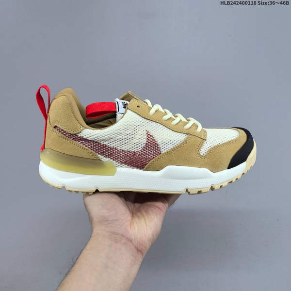TOM SACHS X NIKE CRAFT MARS YARD SHOE 3.0 – A LOW-PROFILE SHOE IN BROWN AND RED, DESIGNED FOR COMFORT, VERSATILITY, SLIP RESISTANCE, AND DURABILITY.