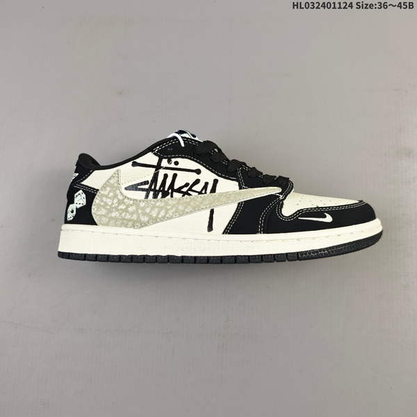 NIKE AIR JORDAN 1 X TRAVIS SCOTT AJ1 – A LOW-TOP CULTURAL BASKETBALL SHOE FEATURING A "BACKHOOK" DESIGN AND A "DIY" STYLE WITH PERFORATED CONSTRUCTION.