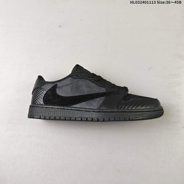 NIKE AIR JORDAN 1 X TRAVIS SCOTT AJ1 – A LOW-TOP CULTURAL BASKETBALL SHOE FEATURING A "BACKHOOK" DESIGN AND A "DIY" STYLE WITH PERFORATED CONSTRUCTION.