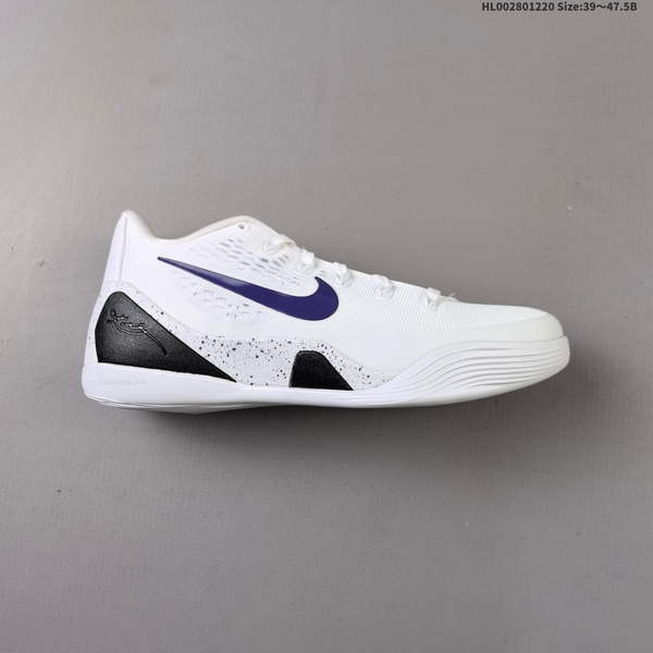 NIKE KOBE 9 ELITE LOW IS A LOW-TOP SHOE AVAILABLE IN WHITE AND PURPLE COLORS. ITS ENTIRE DESIGN FEATURES WHITE FLYKNIT MATERIAL COMBINED WITH FLYWIRE TECHNOLOGY FOR ENHANCED PERFORMANCE AND FLEXIBILITY.