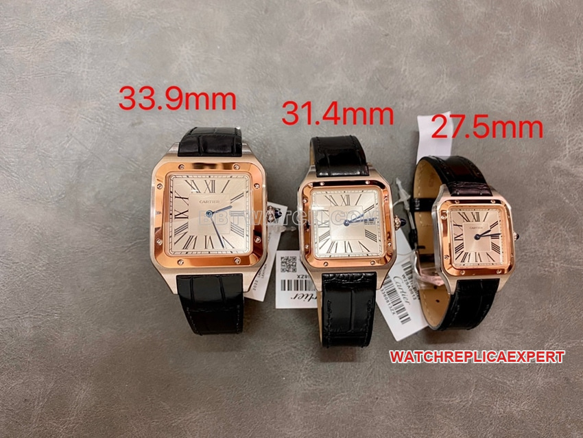 F1 Factory Cartier Santos Top Silver Dial Rose Gold Bezel Medium Model W2SA0011 Front Real Shot Photo