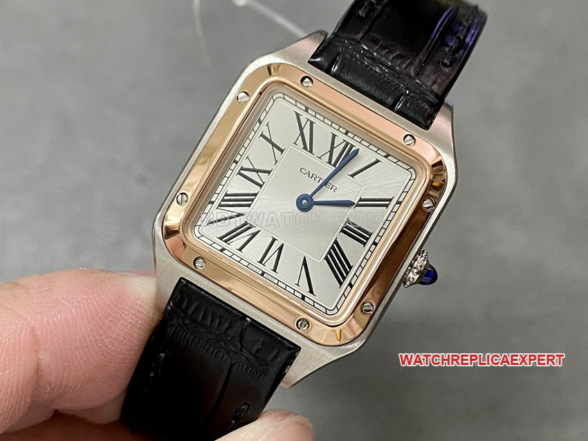F1 factory Cartier Santos 1:1super clonesilver dialrose gold circle trumpet W2SA0012front live photo