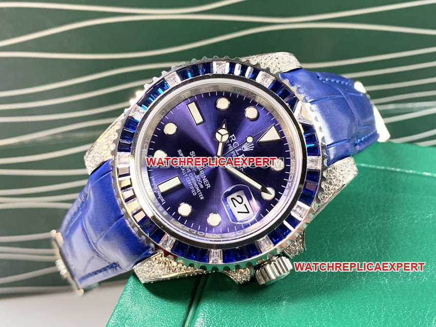 Rolex Submariner top blue disk diamond ring strap models front actual photo