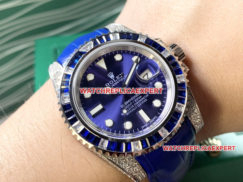 Rolex Submariner top blue disk diamond ring strap models wear real picture