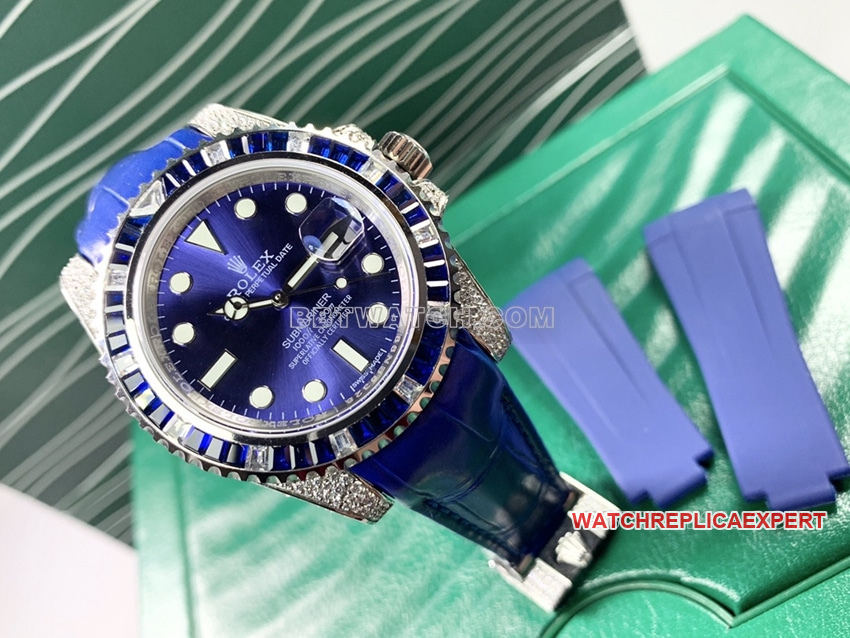 Rolex Submariner top blue disk diamond ring strap models front actual photo
