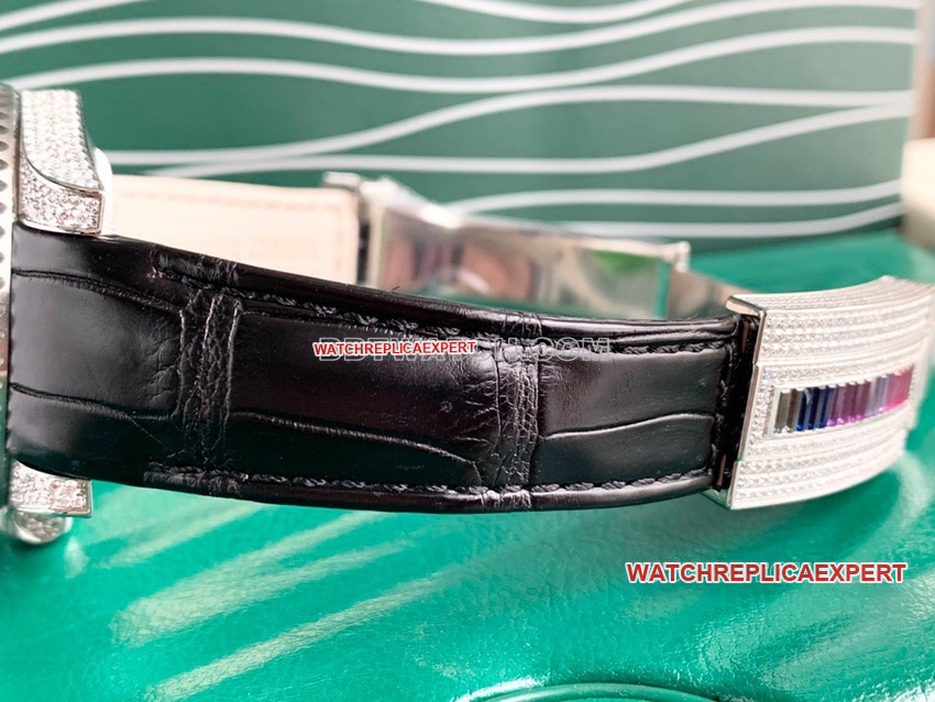 Rolex Submariner black dial rainbow diamond bezelleather strap bracelet live photos