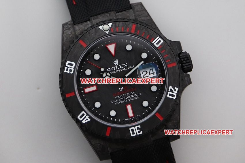 VS factory Rolex Submariner top imitation black plate carbon fiber red ring strap models front real picture