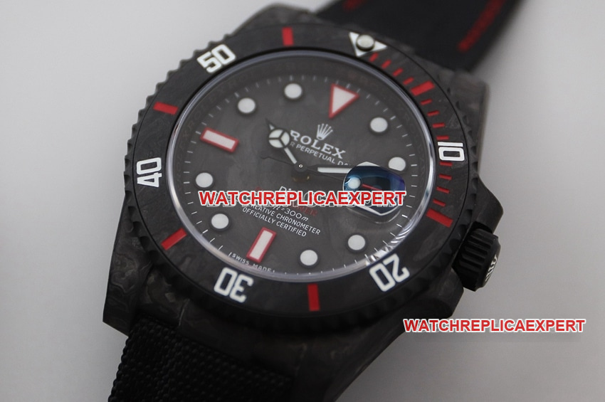 VS factory Rolex Submariner top imitation black plate carbon fiber red ring strap models front real picture